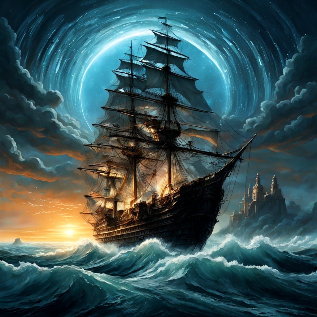 Sublime Ocean Meets Void with Frigate and Lighthouses