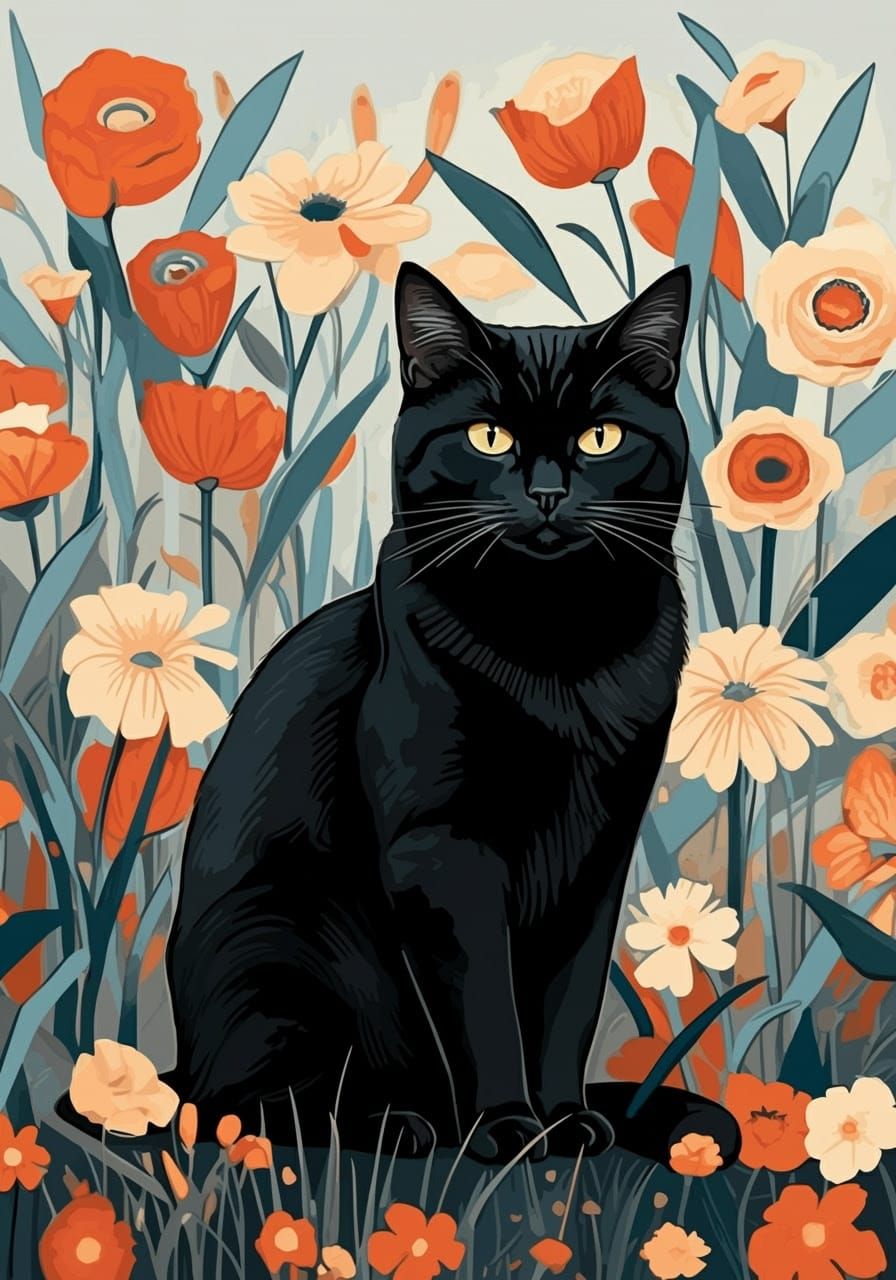 Confident Feline in Vibrant Garden Scene