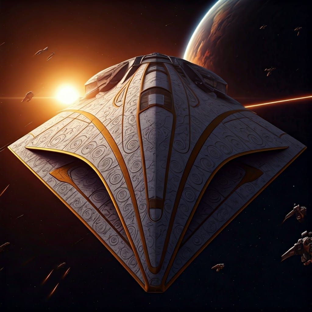 Ominous Spaceship in War-Torn Galaxy, Syd Mead Style