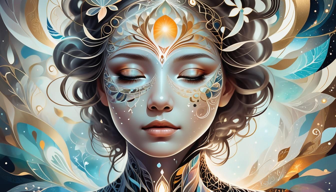 Ethereal Woman Portrait with Abstract Glowing Patterns