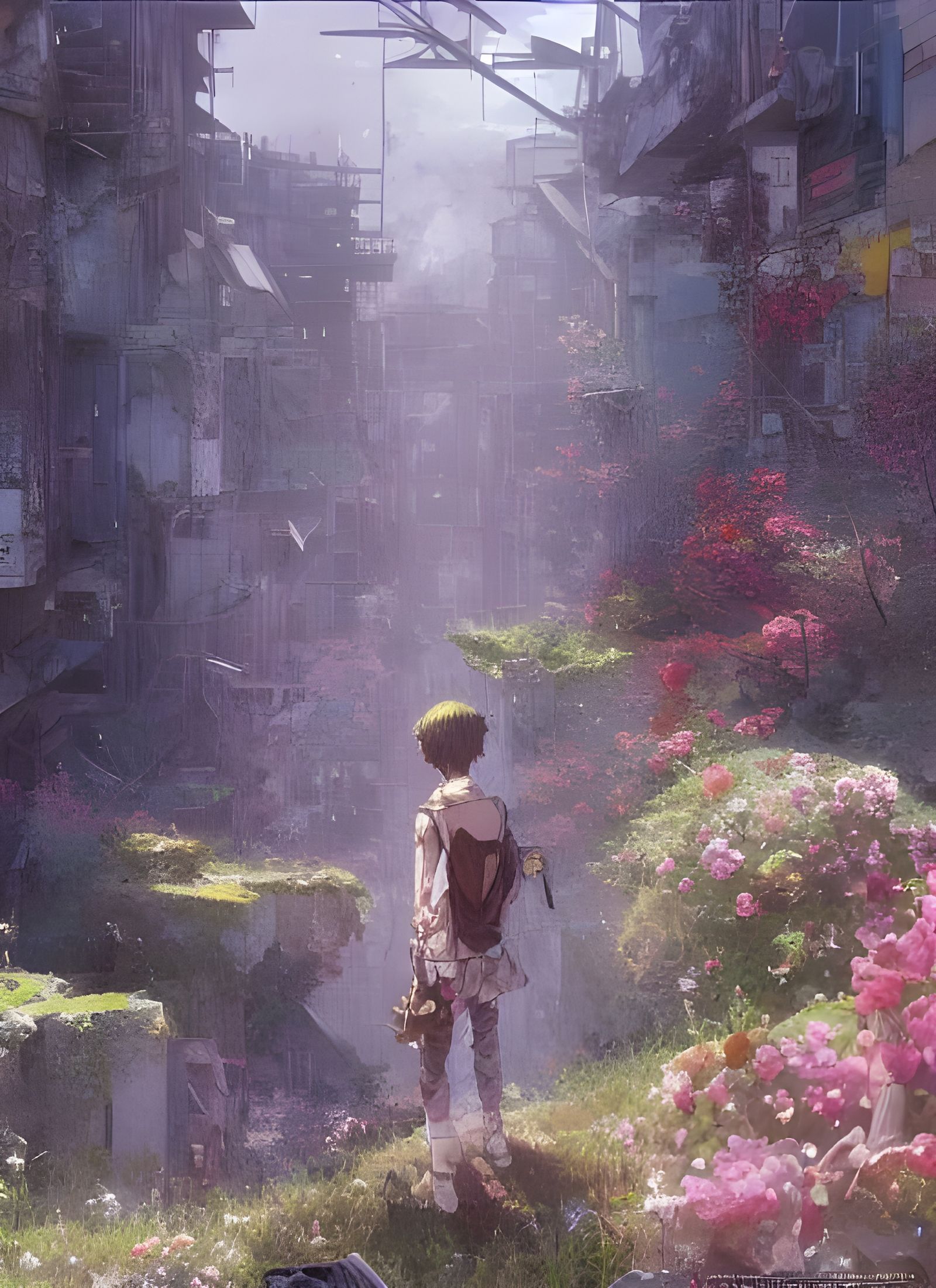 Post-Apocalyptic Anime Cityscape with Children