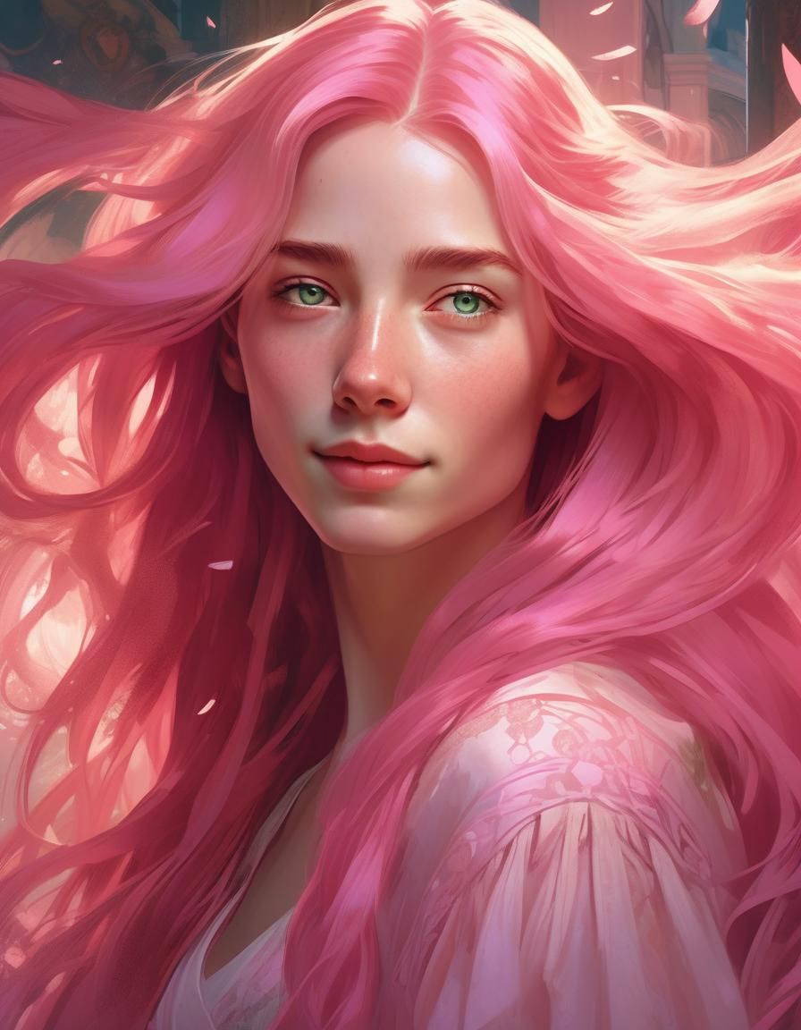 Beautiful Woman with Pink Hair, Hyperrealistic Art