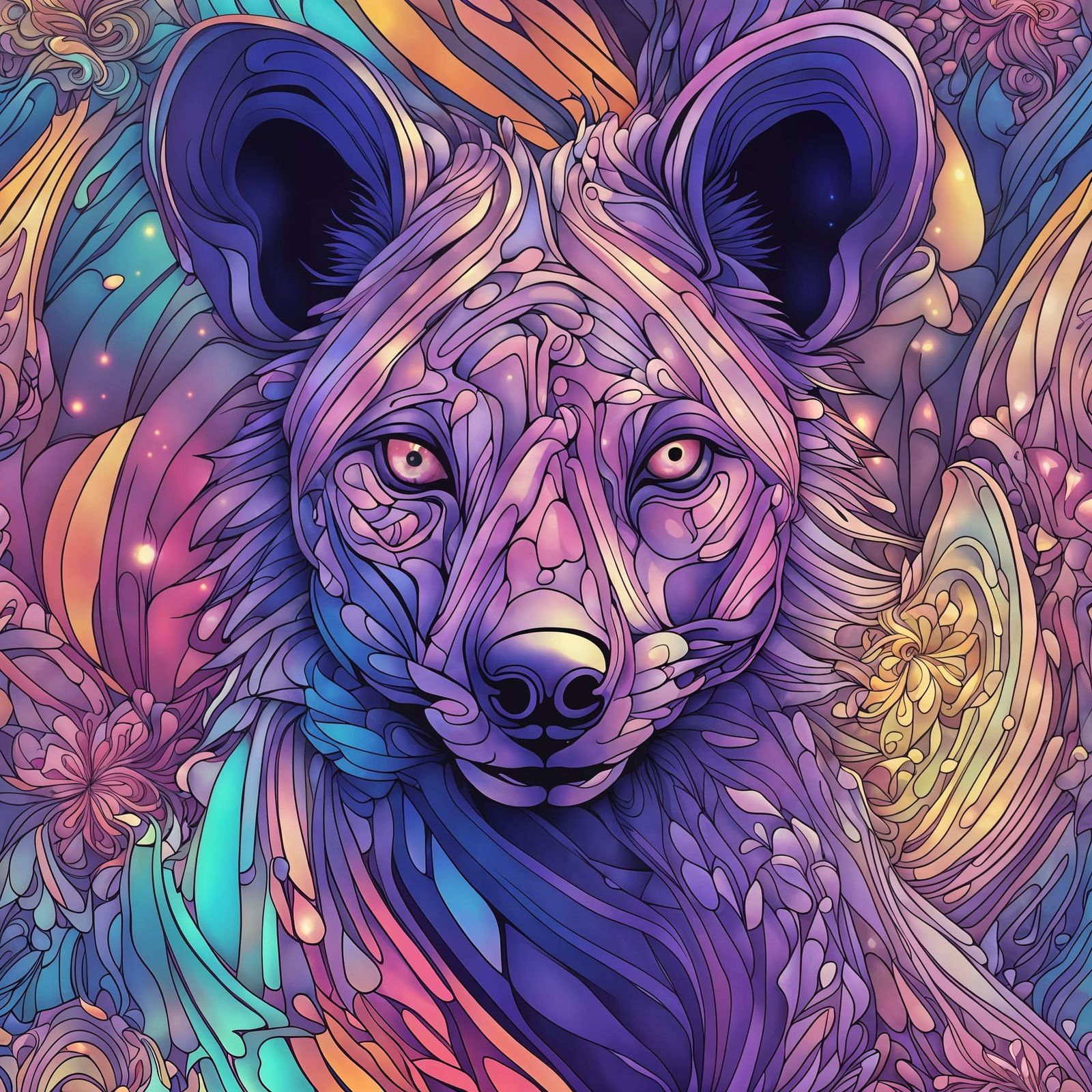 Mystical Anthropomorphic Hyena with Holographic Aura