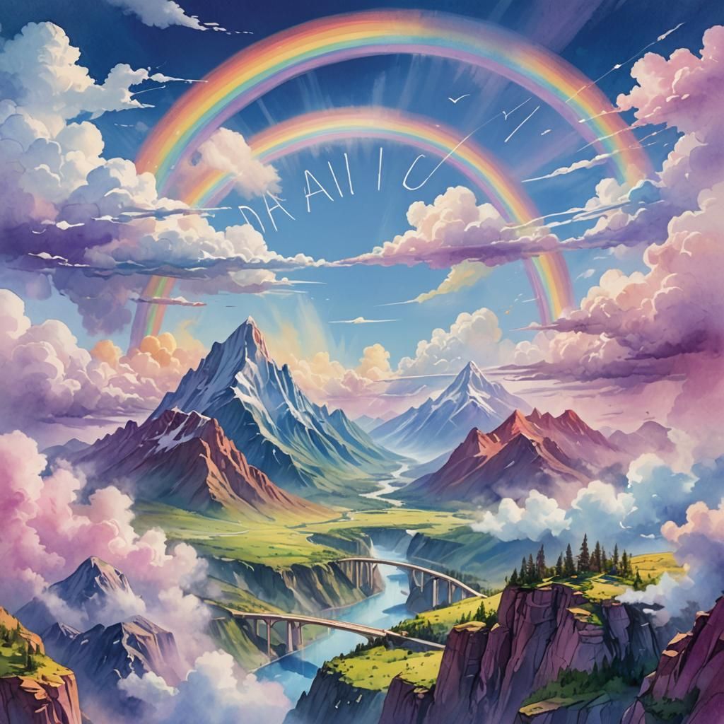Fantasy Rainbow Bridge in Pastel Watercolor Style