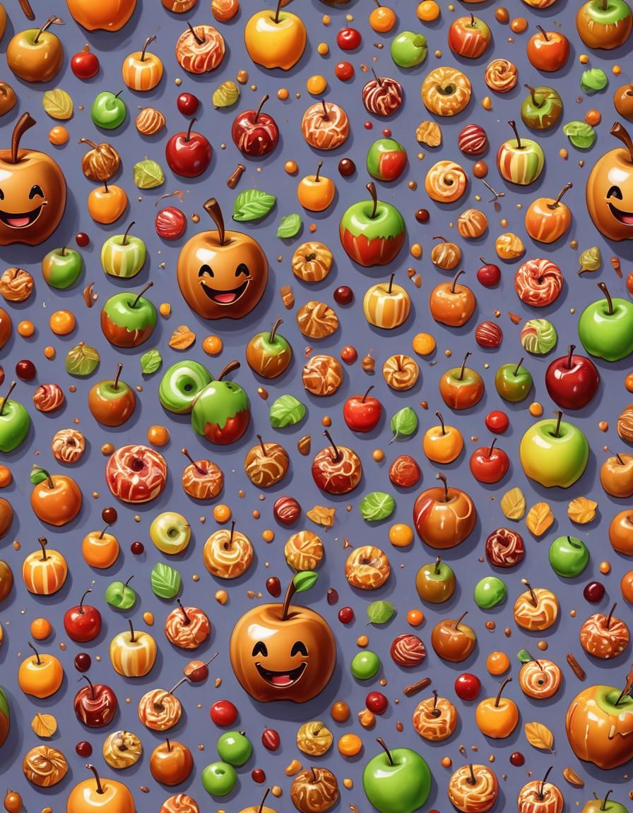 Autumn Caramel Apple with Kawaii Smile, Candy Art