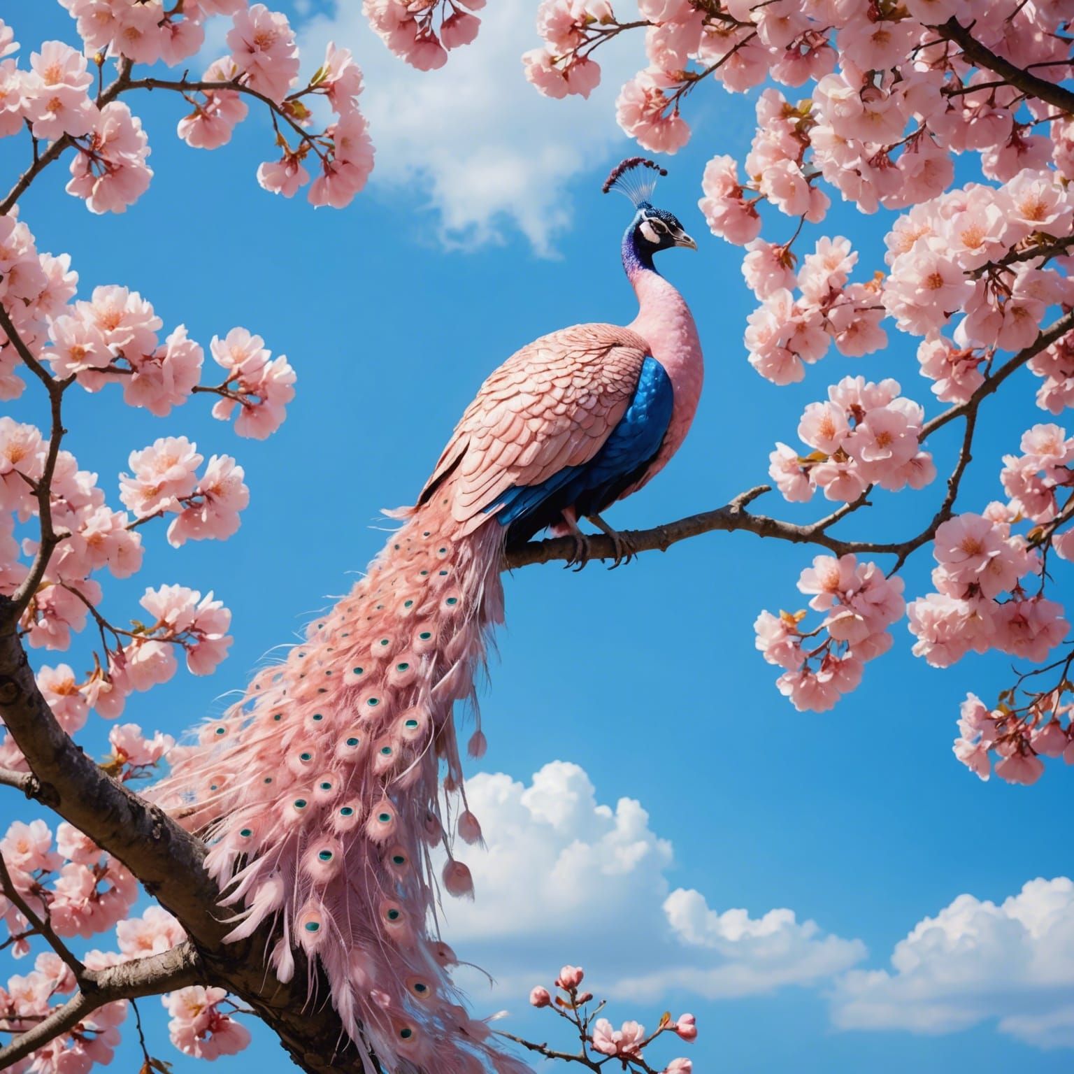 Dreamy Pink and White Peacock in Fantasy Style