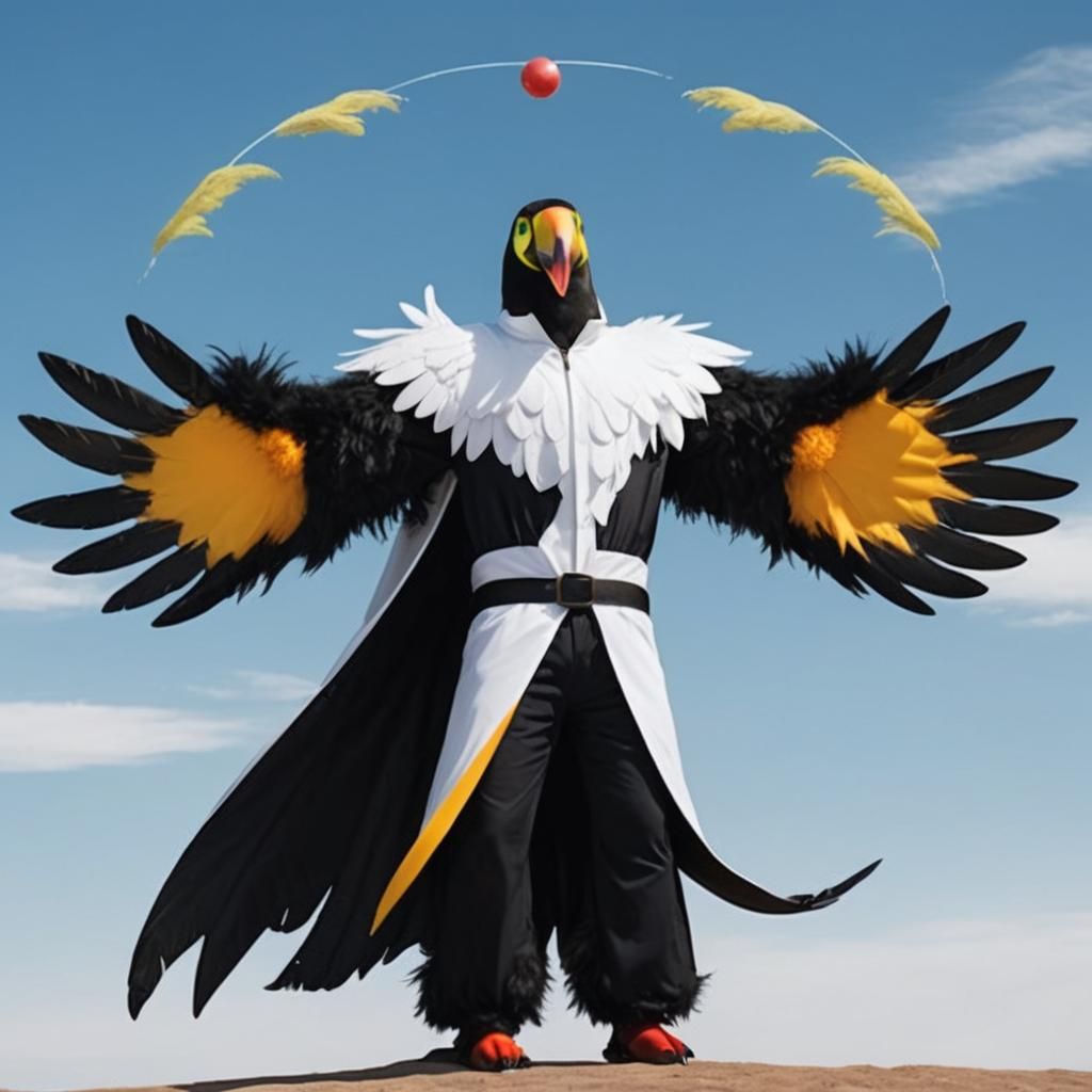 Toucan-Sam Bird Costume Next to Bird-Poop Tesla