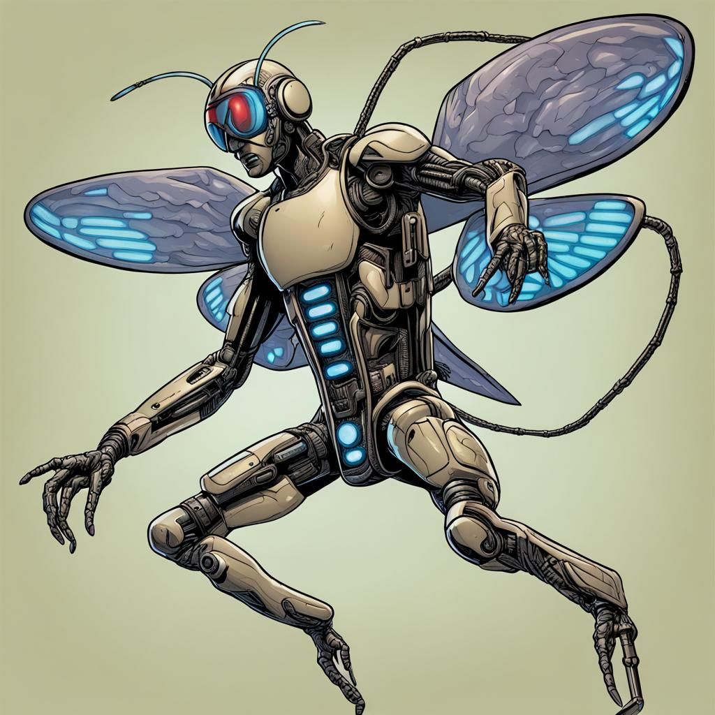 Mosquitoman with Cybernetic Wings Flies from Brain