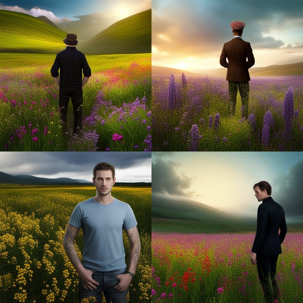 Medieval English Man in Wildflower Meadow Portrait