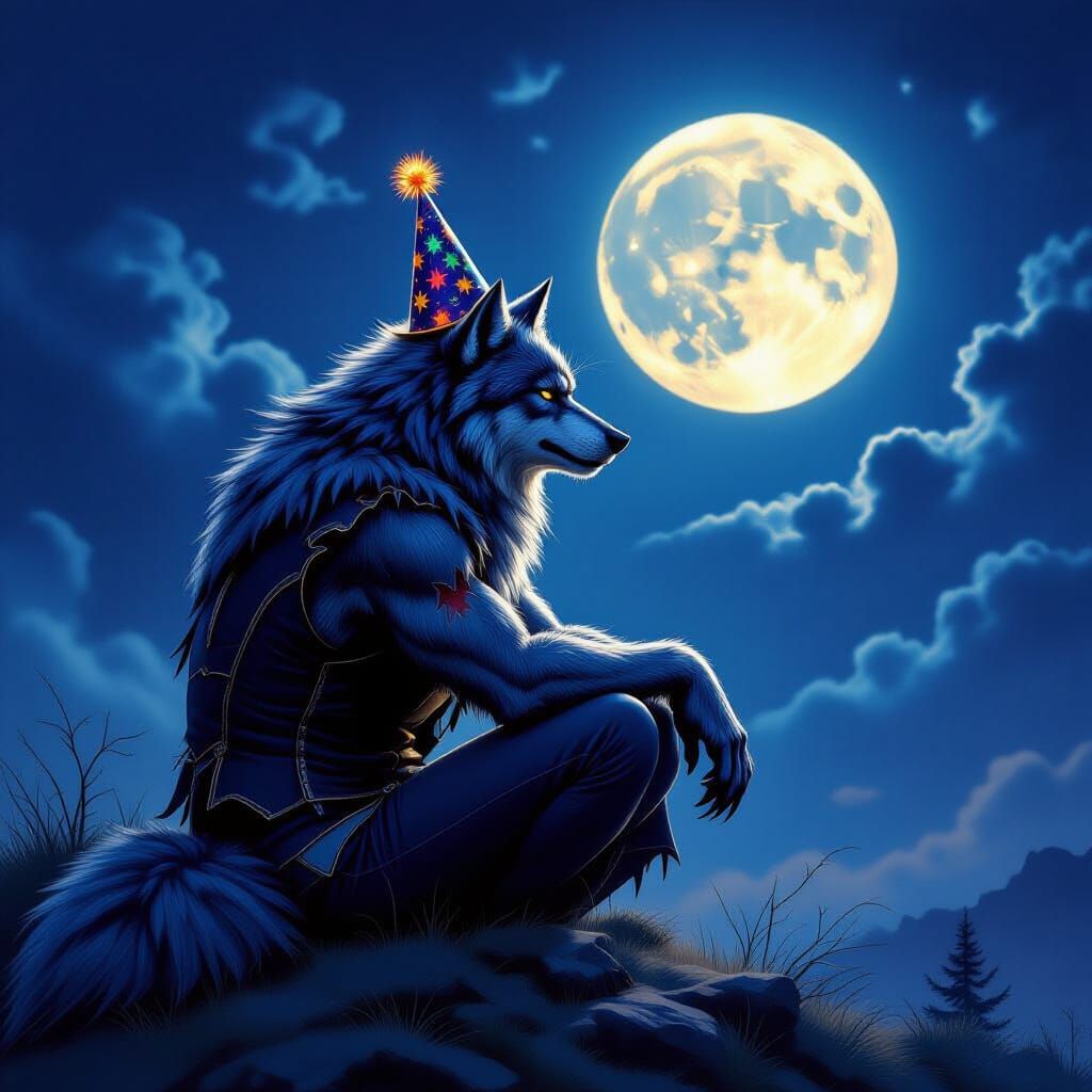 Werewolf Awaiting Midnight in Ethereal Moonlight