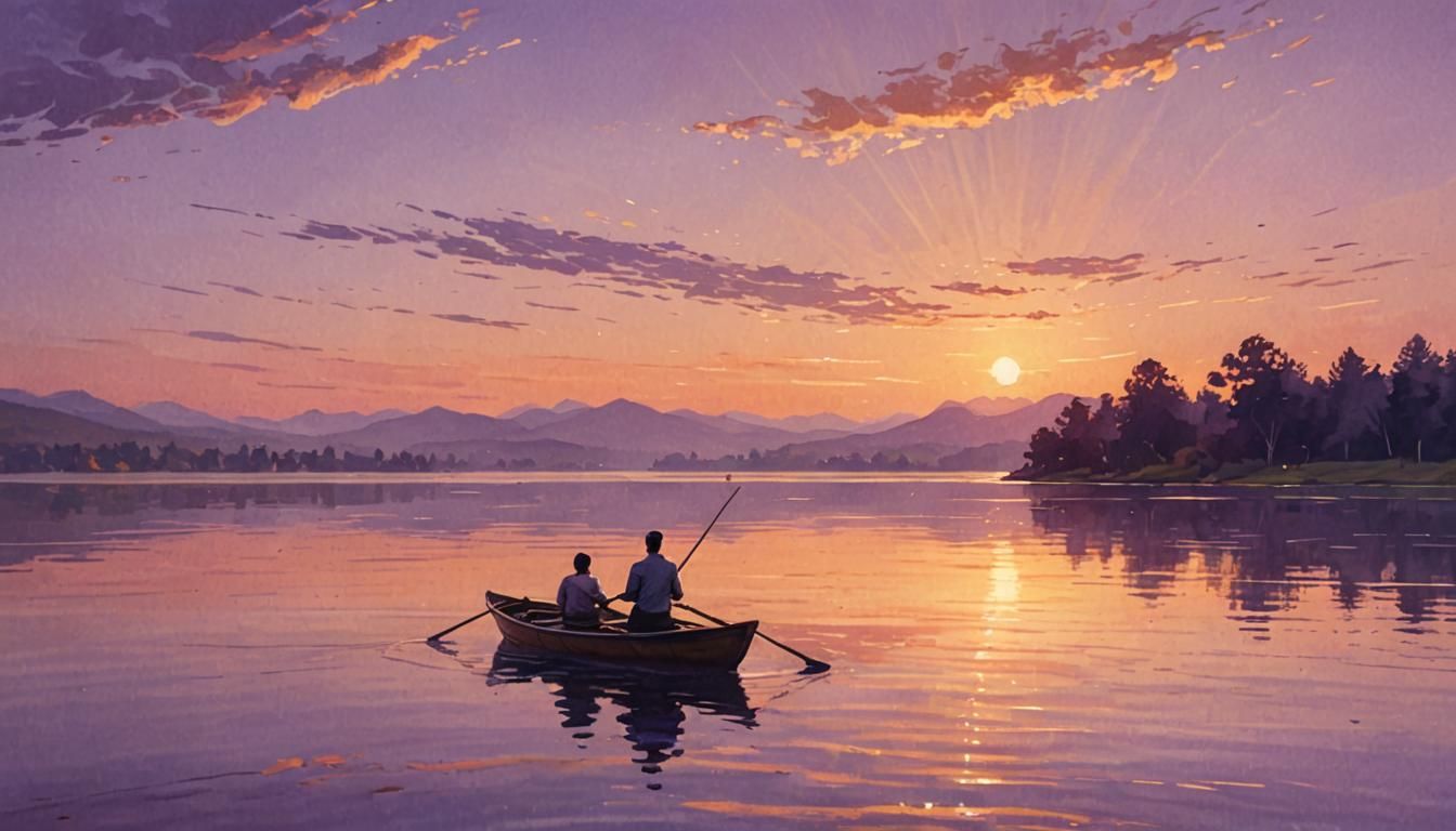 Sunset Lake Serenity: A Digital Painting