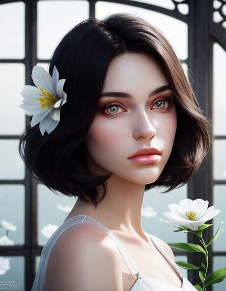 Dreamy Portrait of a Cute Girl with Flower