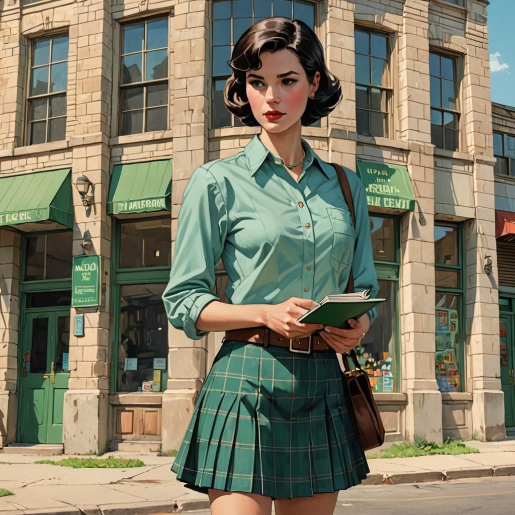 Retro Comic Book Woman With Green Book