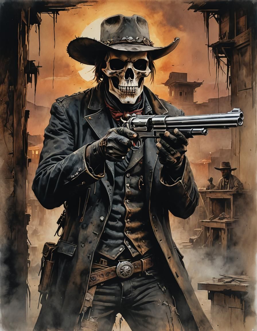 Undead Gunslinger Bandit in Dusty Western Town
