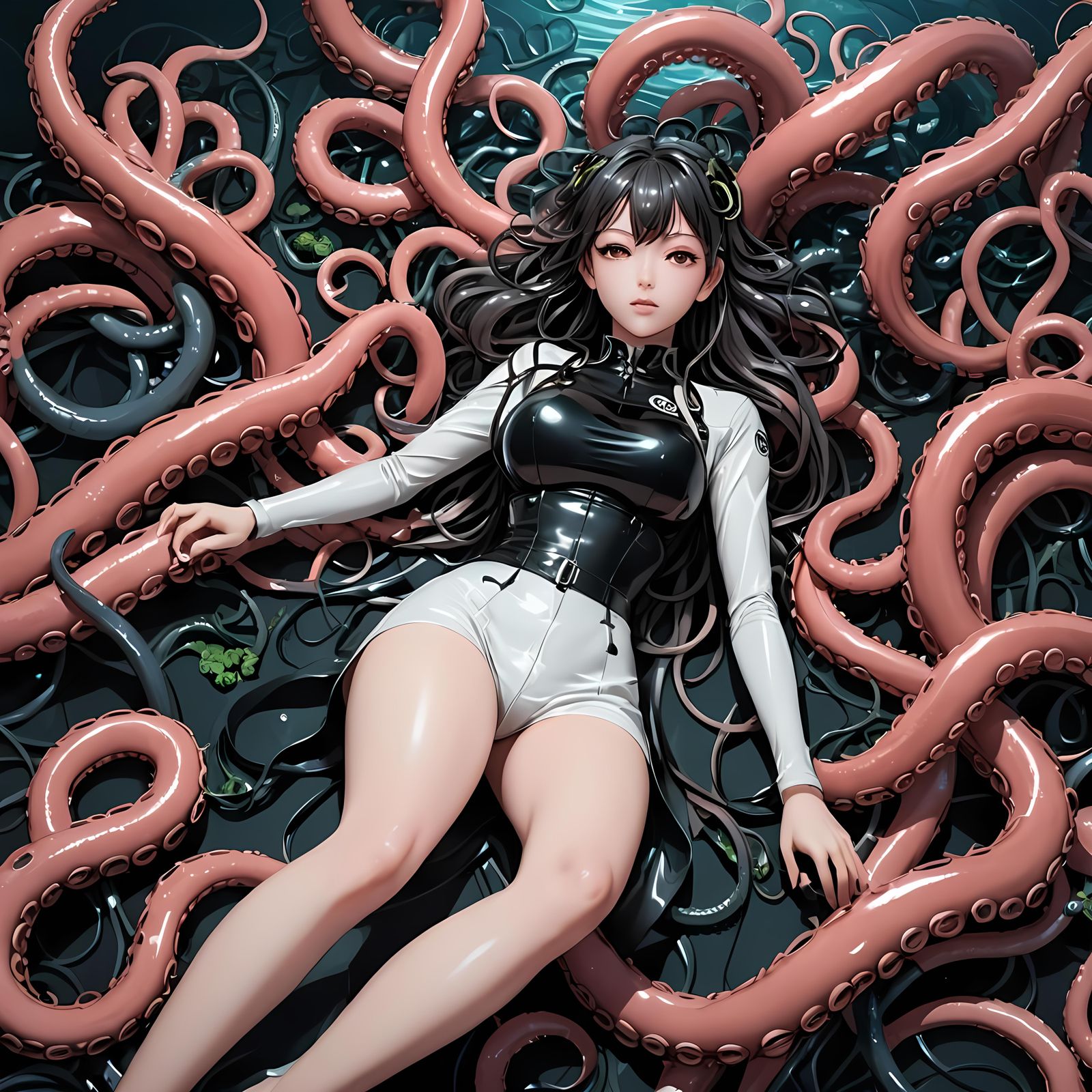 Latex Woman on Tentacles: Anime Manga Style