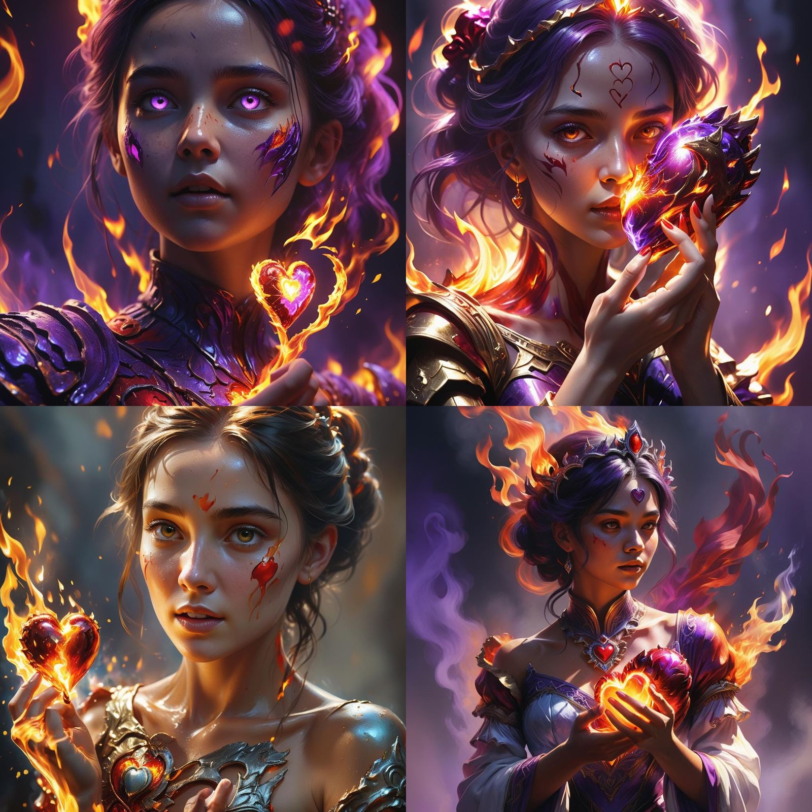 Pulsing Heart on Fire in a Maiden's Hand