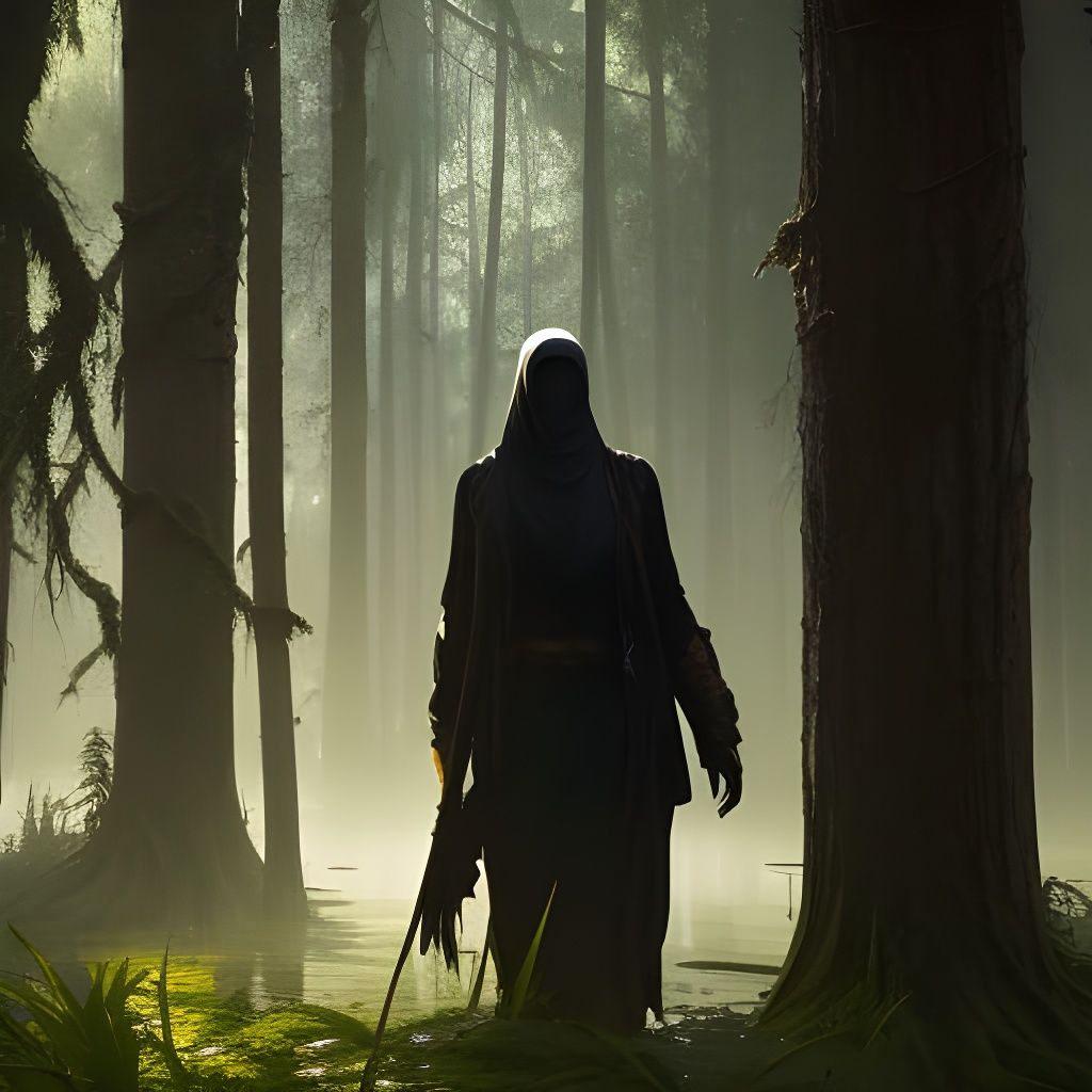 Mysterious Figure in Swamp: Hyperdetailed Digital Art
