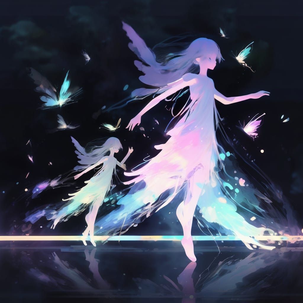 Anime Impressionism Scene with Angel Wings