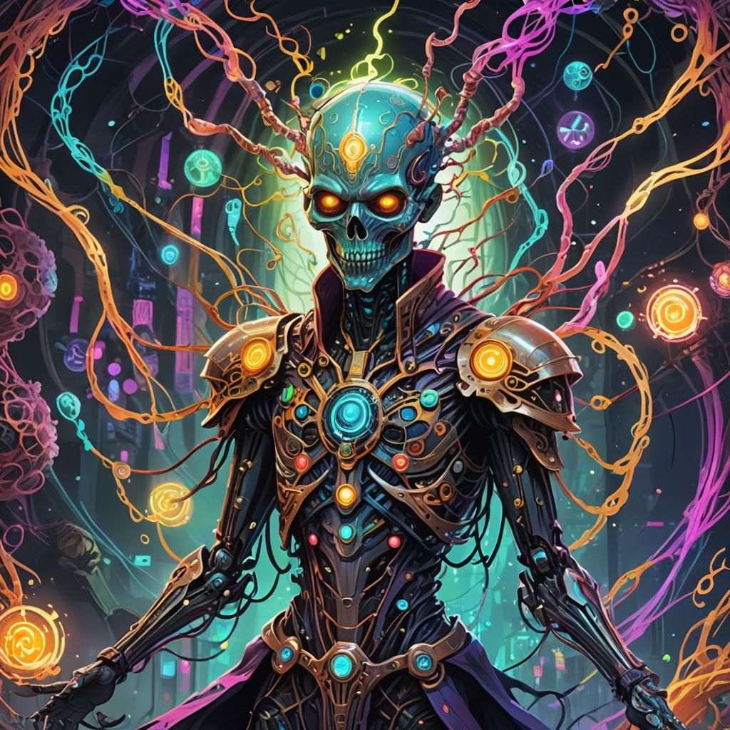 Technologically Advanced Cartoon Necromancer in Digital Pain...