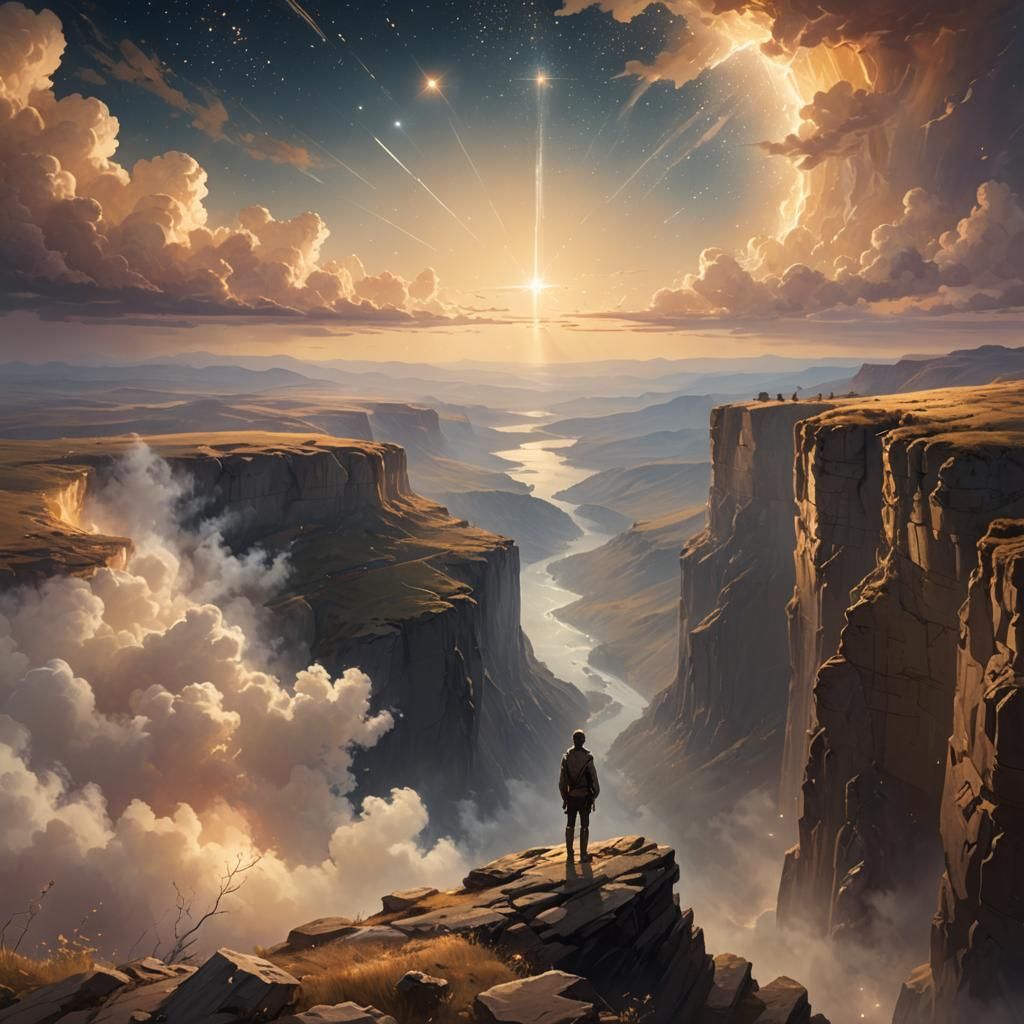 Lone Figure Gazing at Stars in Dreamy Romanticism