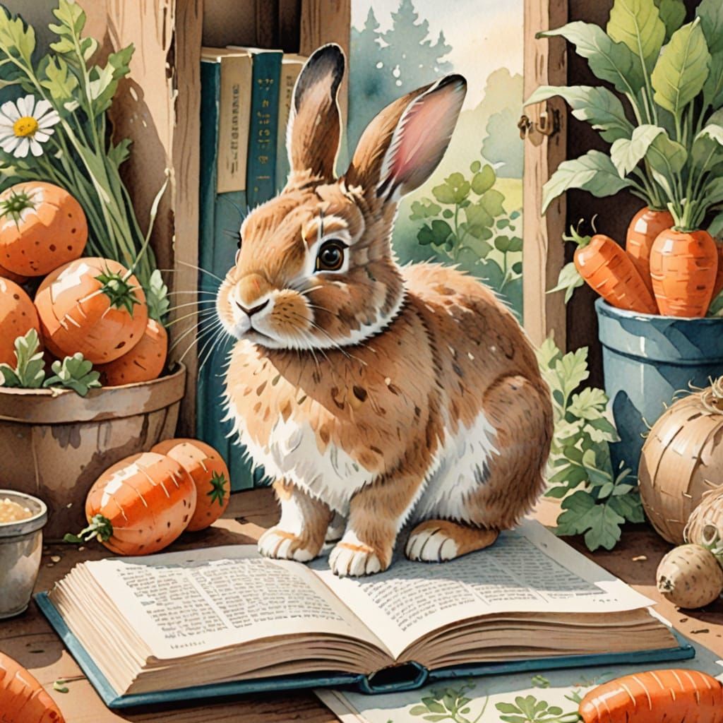 Watercolor Whimsy: A Rabbit's Treasure Trove