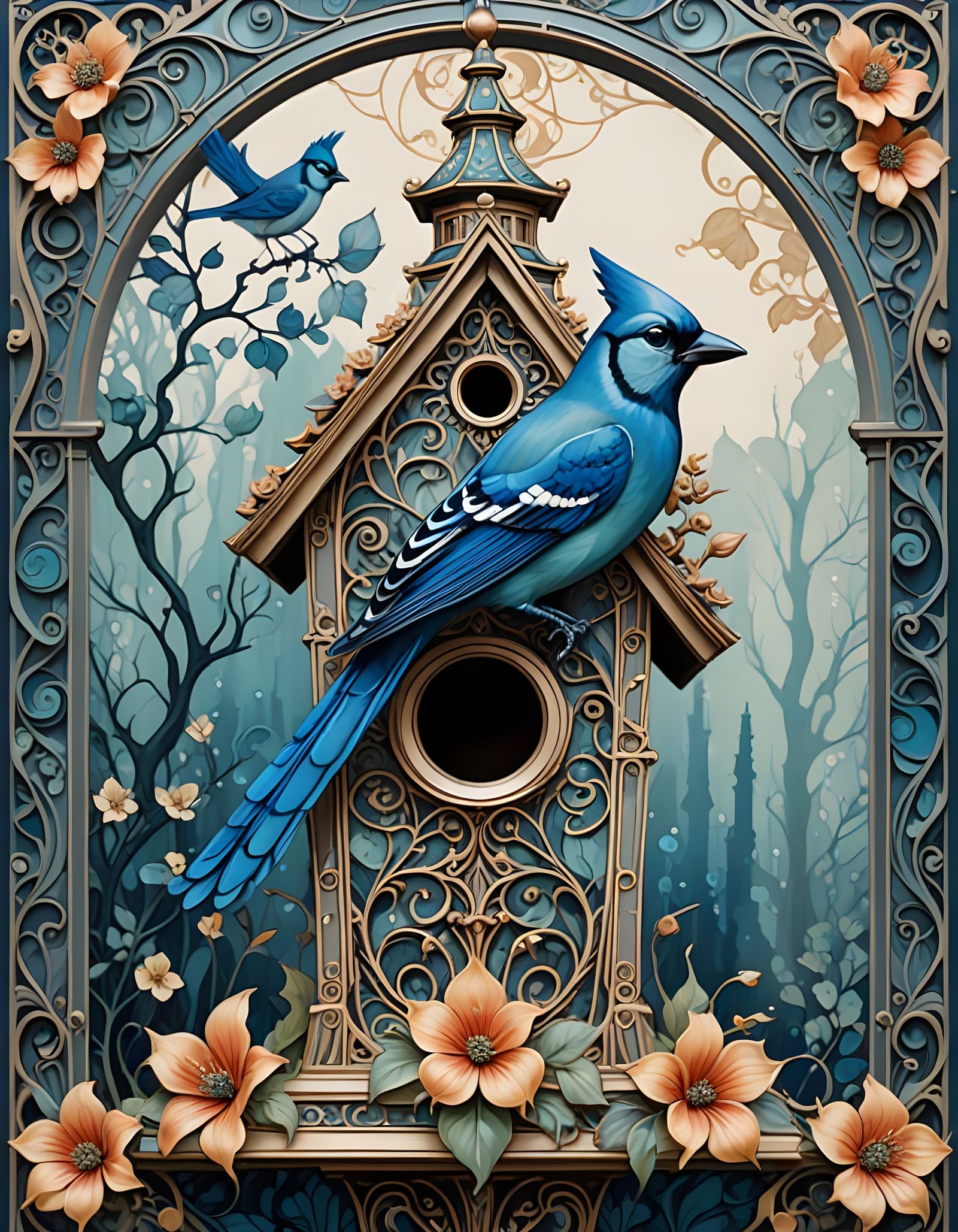 Stunning Black and White Birdhouse Clock with Vibrant Red an...