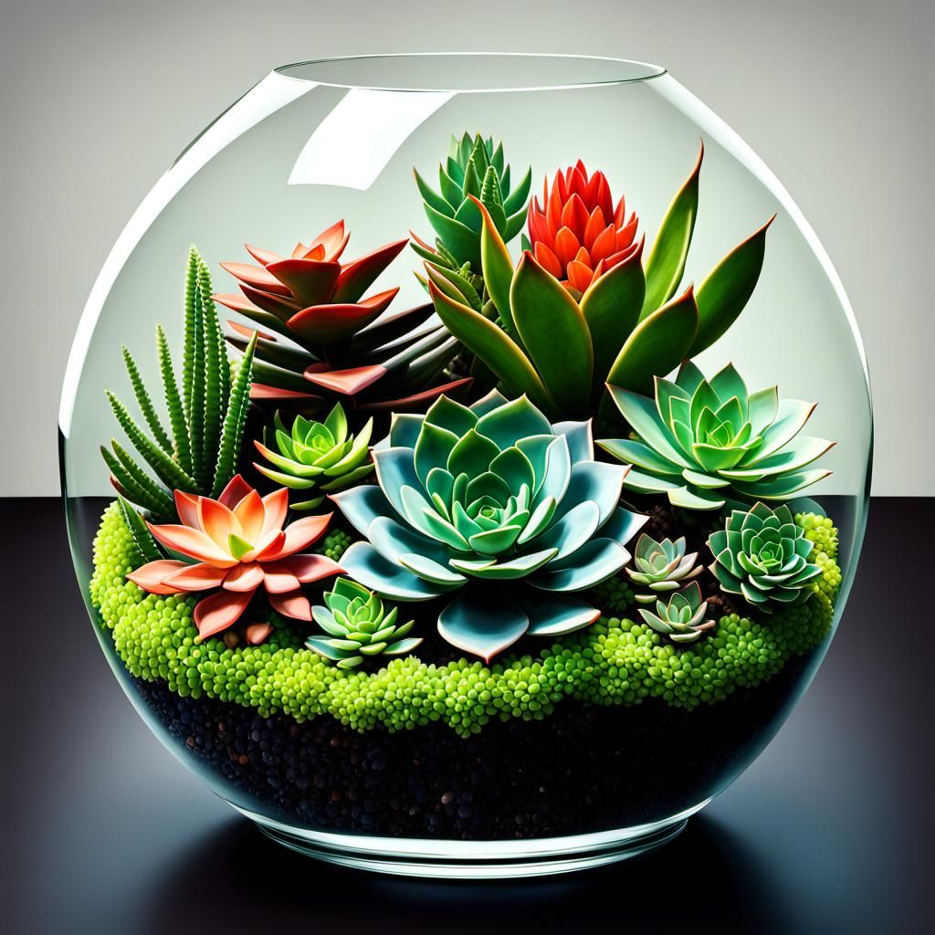 Succulent Terrarium: Art Deco Digital Illustration
