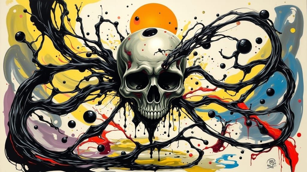 Abstract Skull and Bones with Twisted Ink