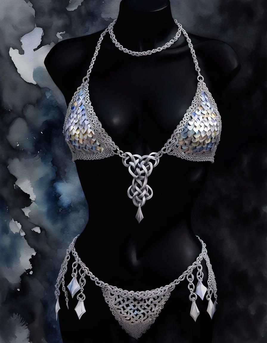 Mermaid in Mithril Chainmail Bikini: Fantasy Watercolor