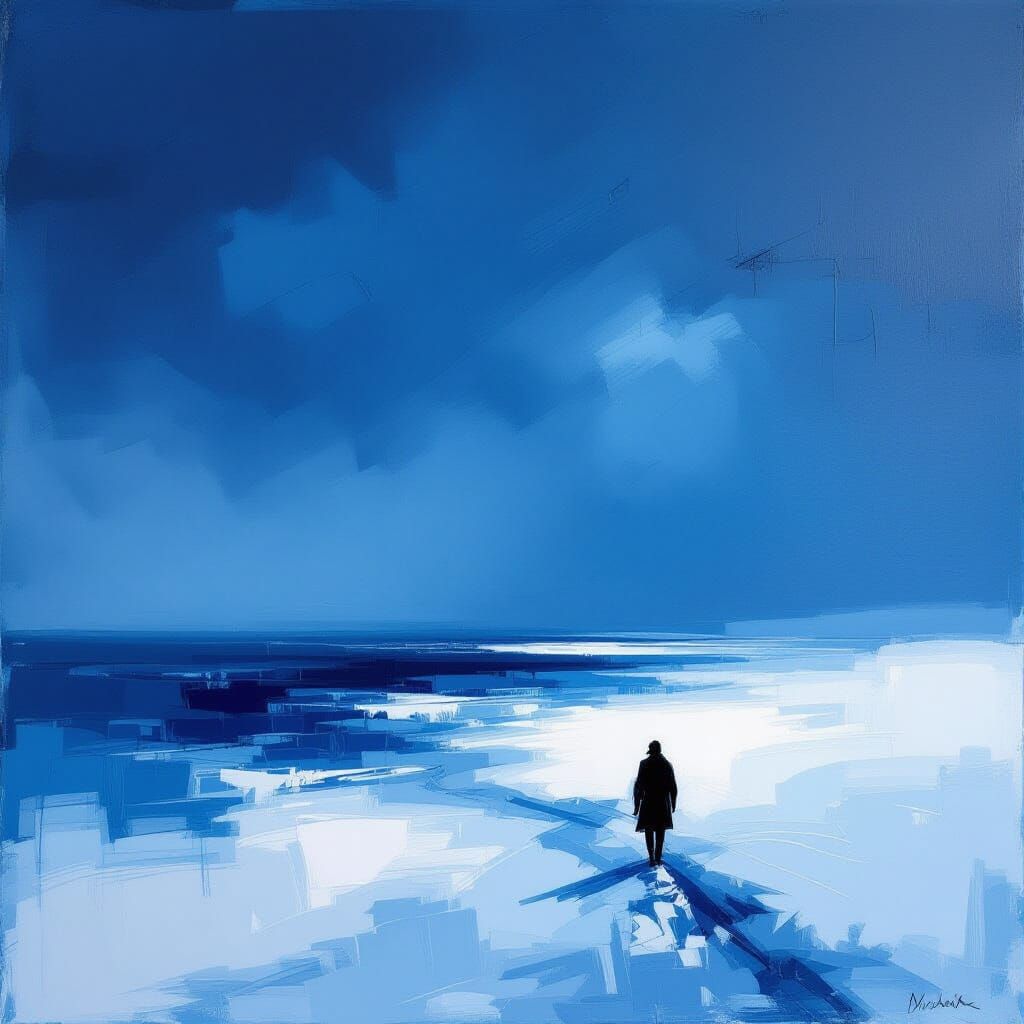 Monochromatic Blue Artwork Expressing Melancholy