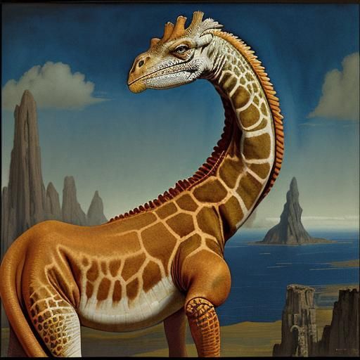 Surreal Giraffe-Iguana in Dark Fantasy Style