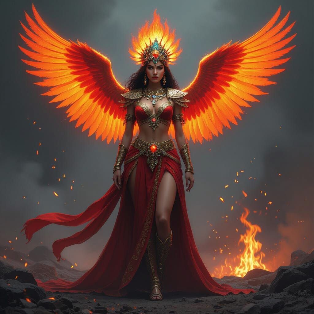 Fiery Phoenix Goddess in Cinematic Fantasy Style