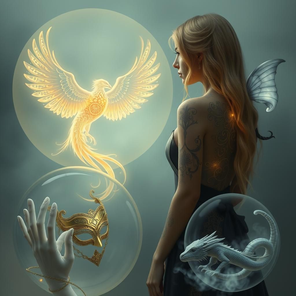 Mystical Mage and Phoenix in Bioluminescent Light