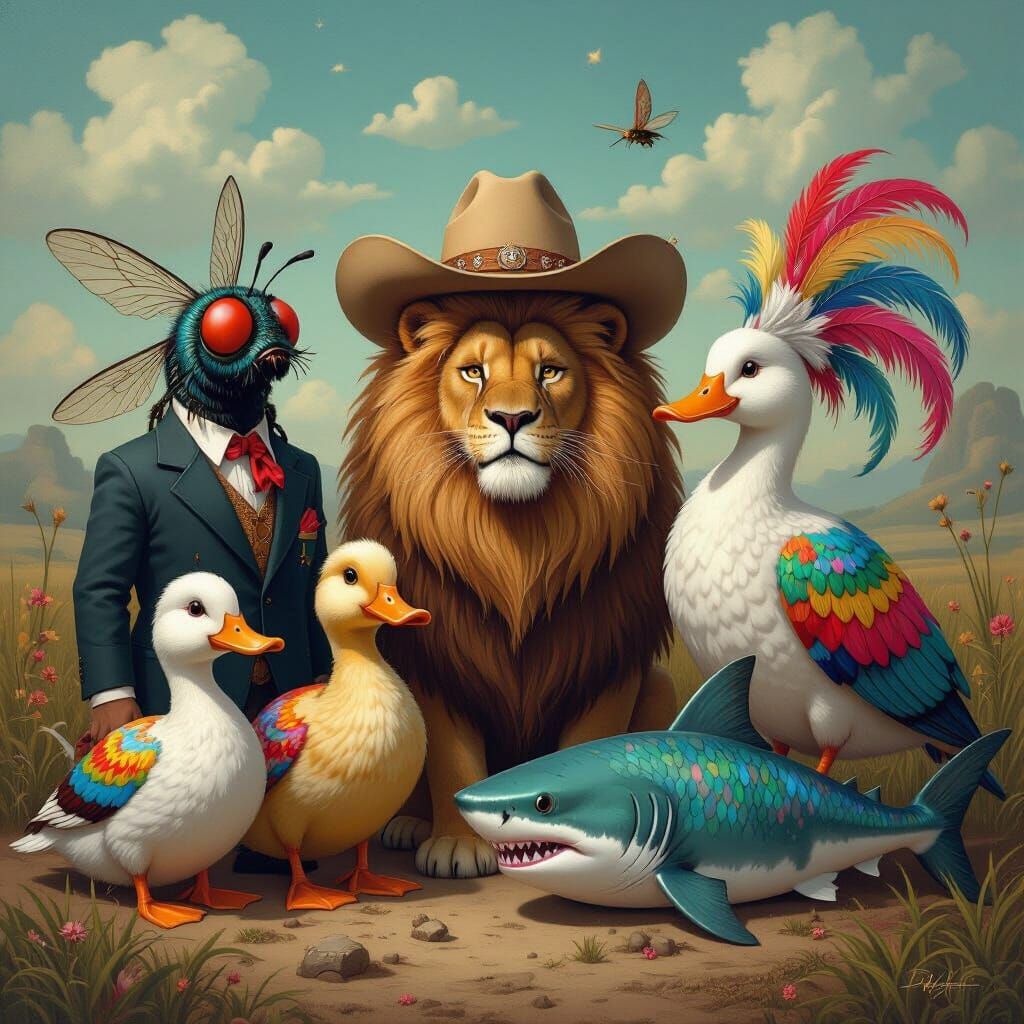 Whimsical Gathering of Animals in a Dreamscape