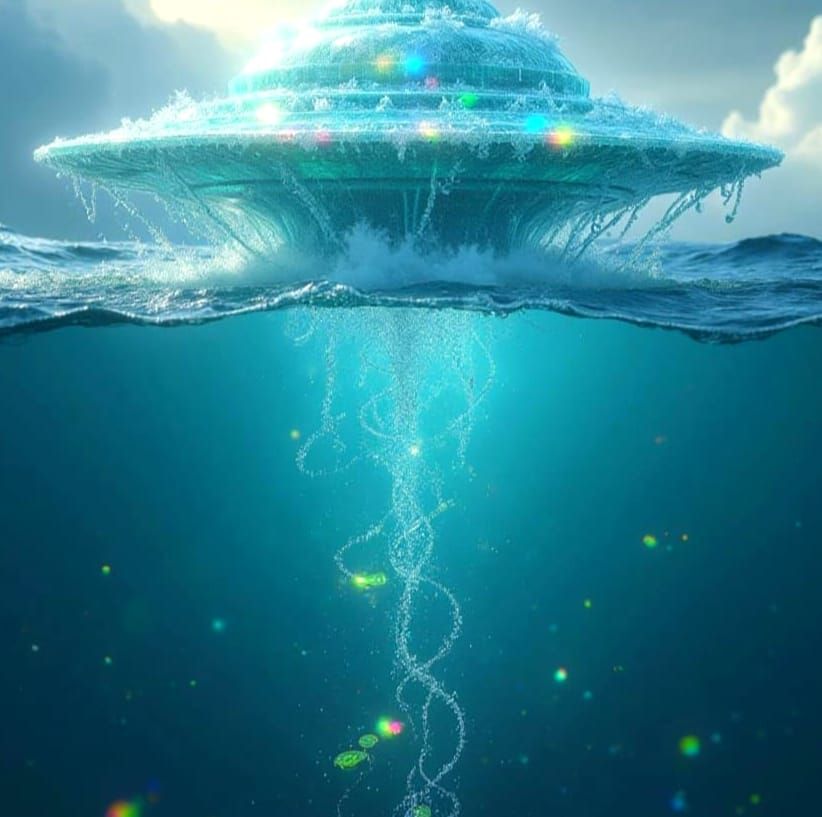 Surreal Underwater Spaceship Ascends into Cosmic Rainbow Lig...