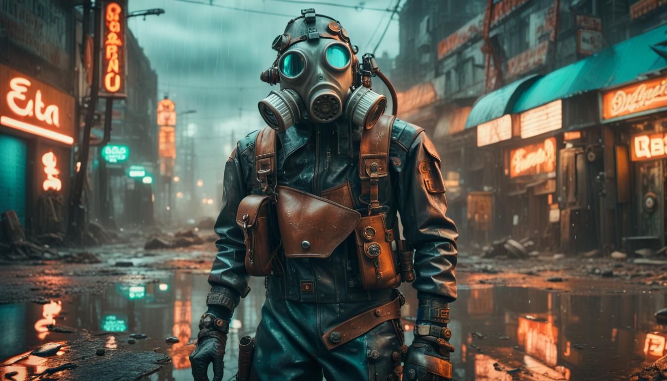 Dieselpunk Mech on Post-Apocalyptic Street