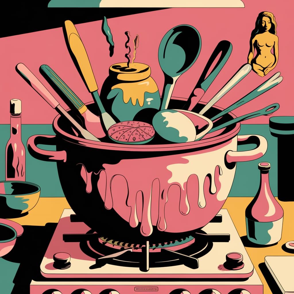 Surrealist Melting Pot with Kitchenware in Dali Style