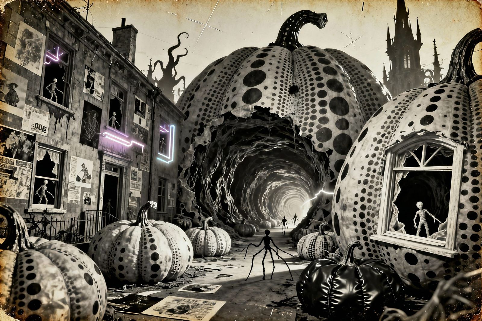 Surreal City Block Overrun by Giant Pumpkins