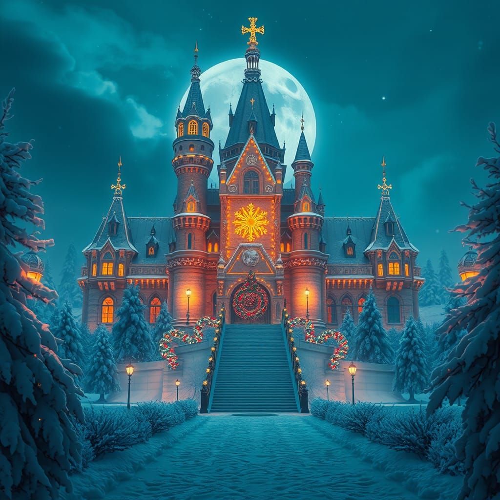 Majestic Christmas Castle in Winter Wonderland