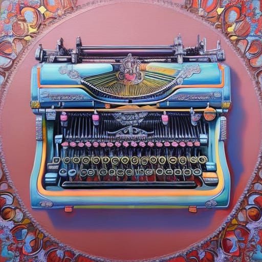 Colorful vintage intricately detailed Victorian typewriter, ...