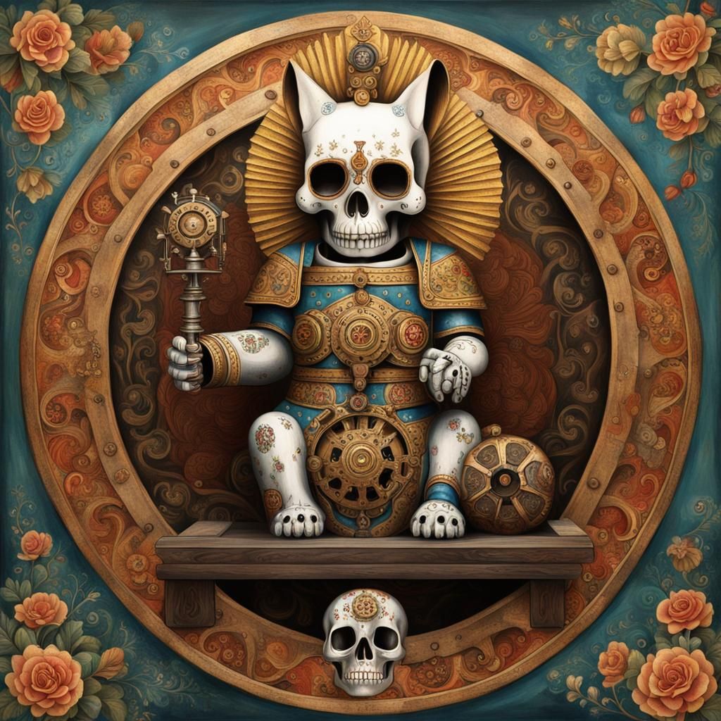 Maneki Neko Skull Virgen de Guadalupe Steampunk