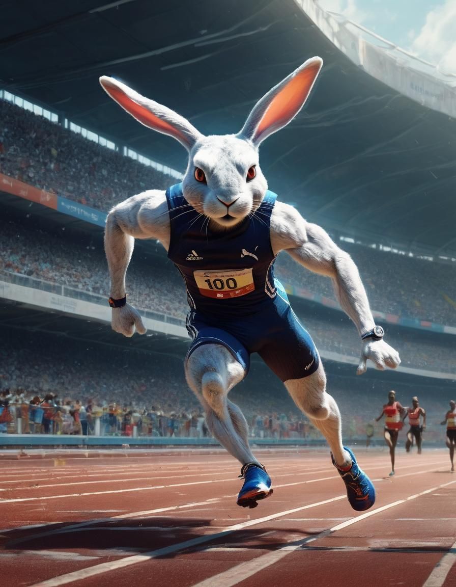 Anthropomorphic Rabbit Sprinter: Digital Art Illustration