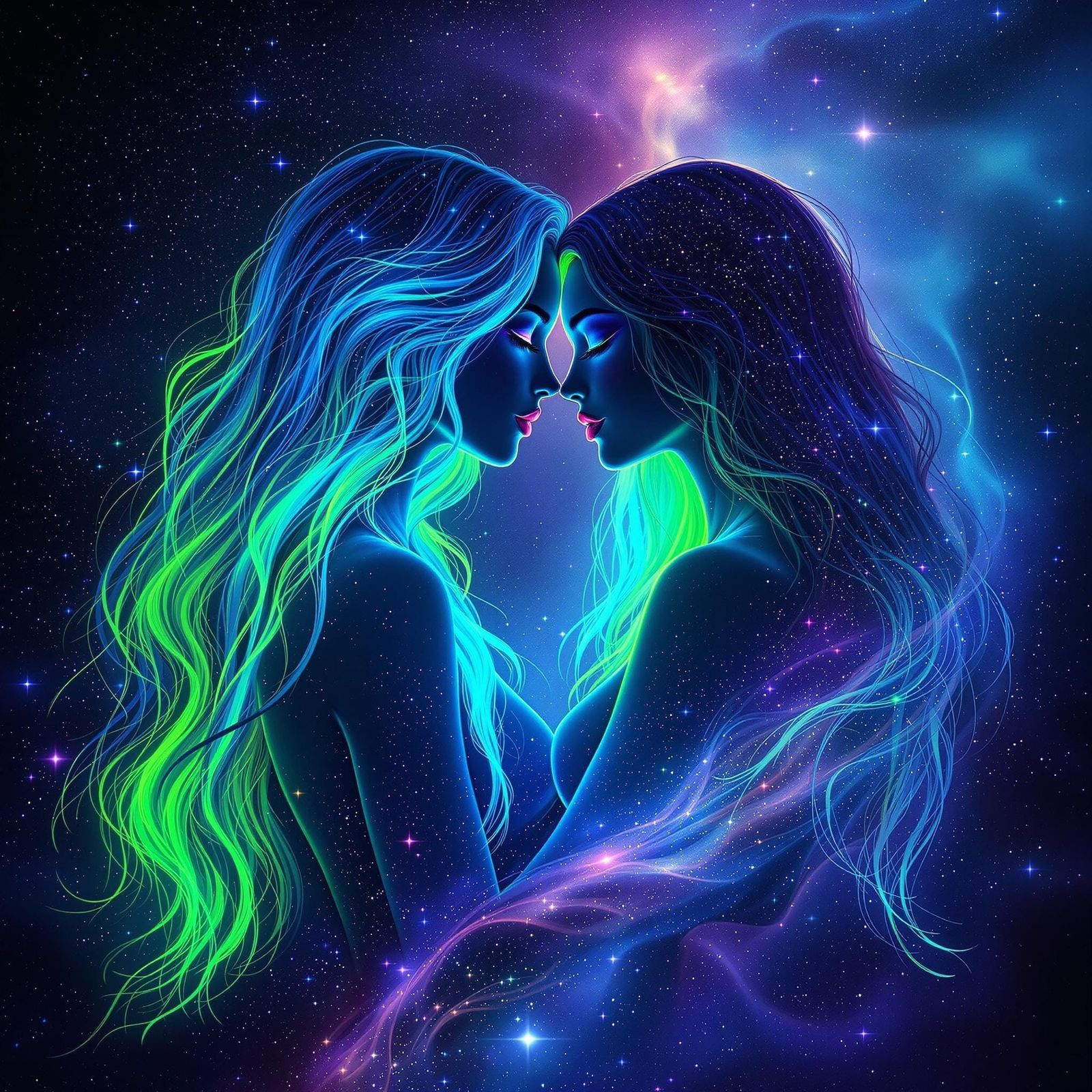 Cosmic Embrace in Neon Galaxy Aesthetic