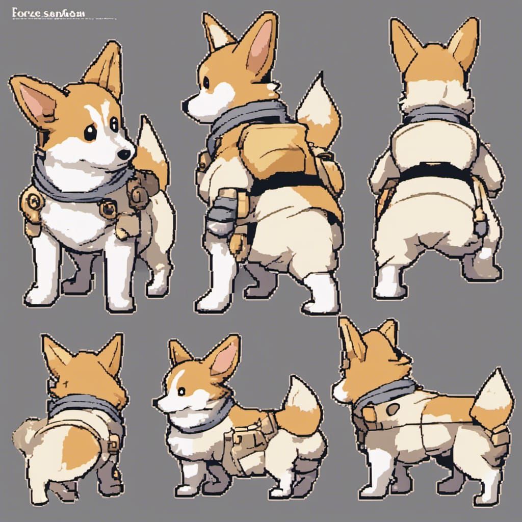 Corgi Character Design in 16-bit Pixel Art Style