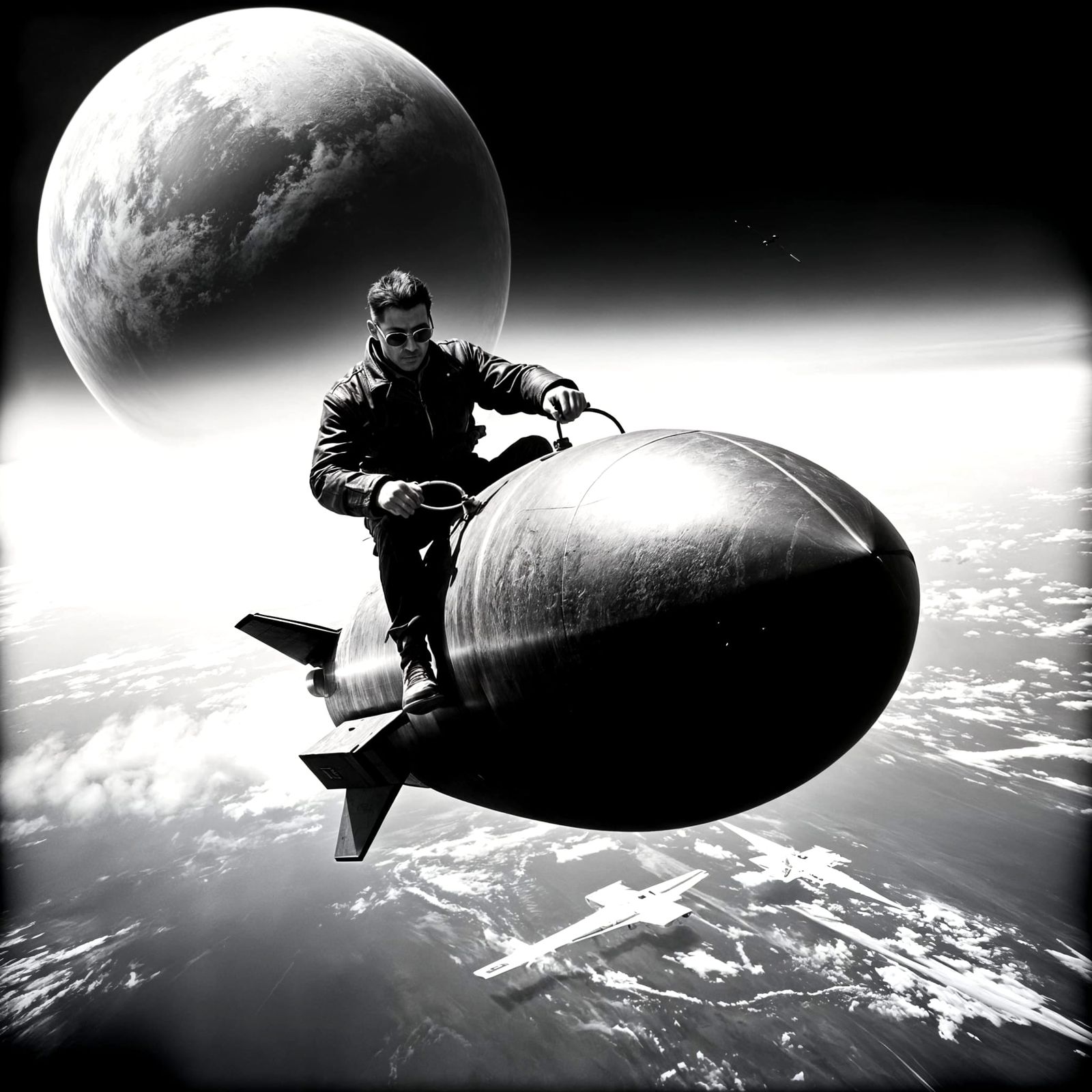 Man Rides Bomb in Surreal Double Exposure Image