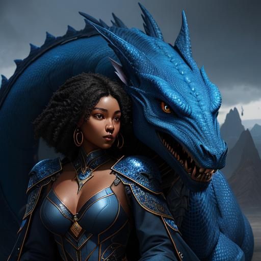 Woman Hugging Dragon: Detailed Fantasy Art