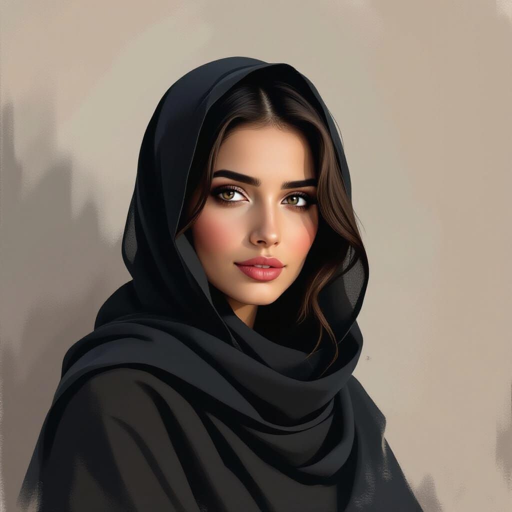 Contemplative Veiled Portrait in Sfumato Style