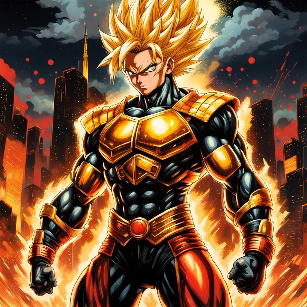 Super Saiyan Woman Bodybuilder in 80s Anime Style