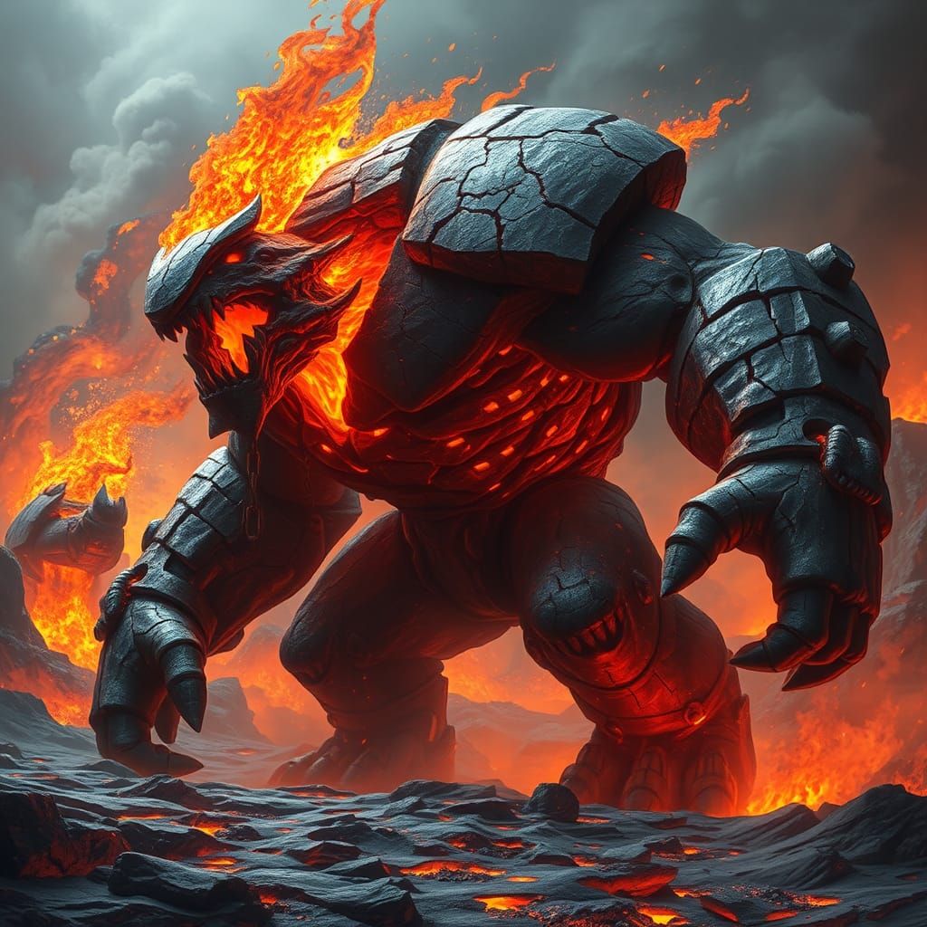 Inferno Behemoth

A hulking creature of molten rock and fiery core. Cracks in its obsidian skin reveal molten lava pulsi...