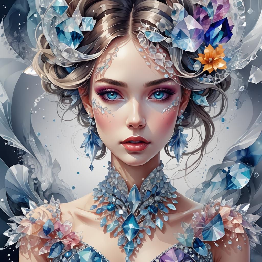 Crystalline Girl Portrait in 3D Shading Style